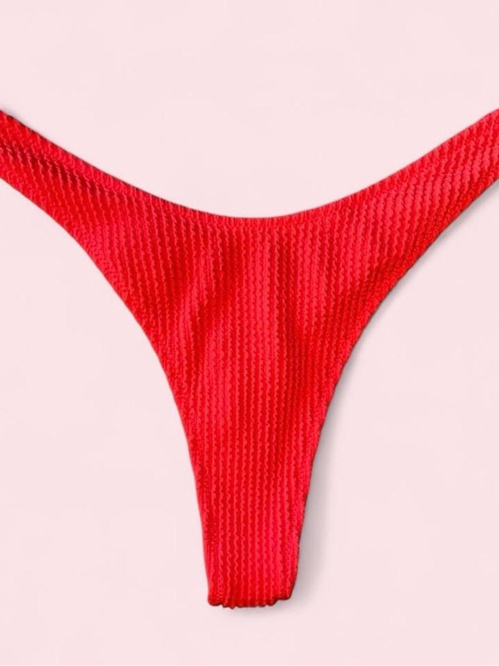 Aerie Textured Crinkle Bikini Bottoms Coral Red/Pink Thong Tanga Size Small